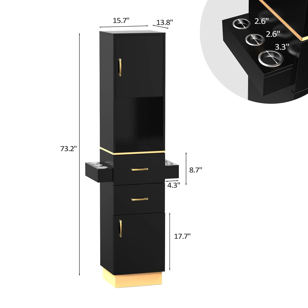 Salon Storage Station for Barber Stations with Drawers (Black Gold)