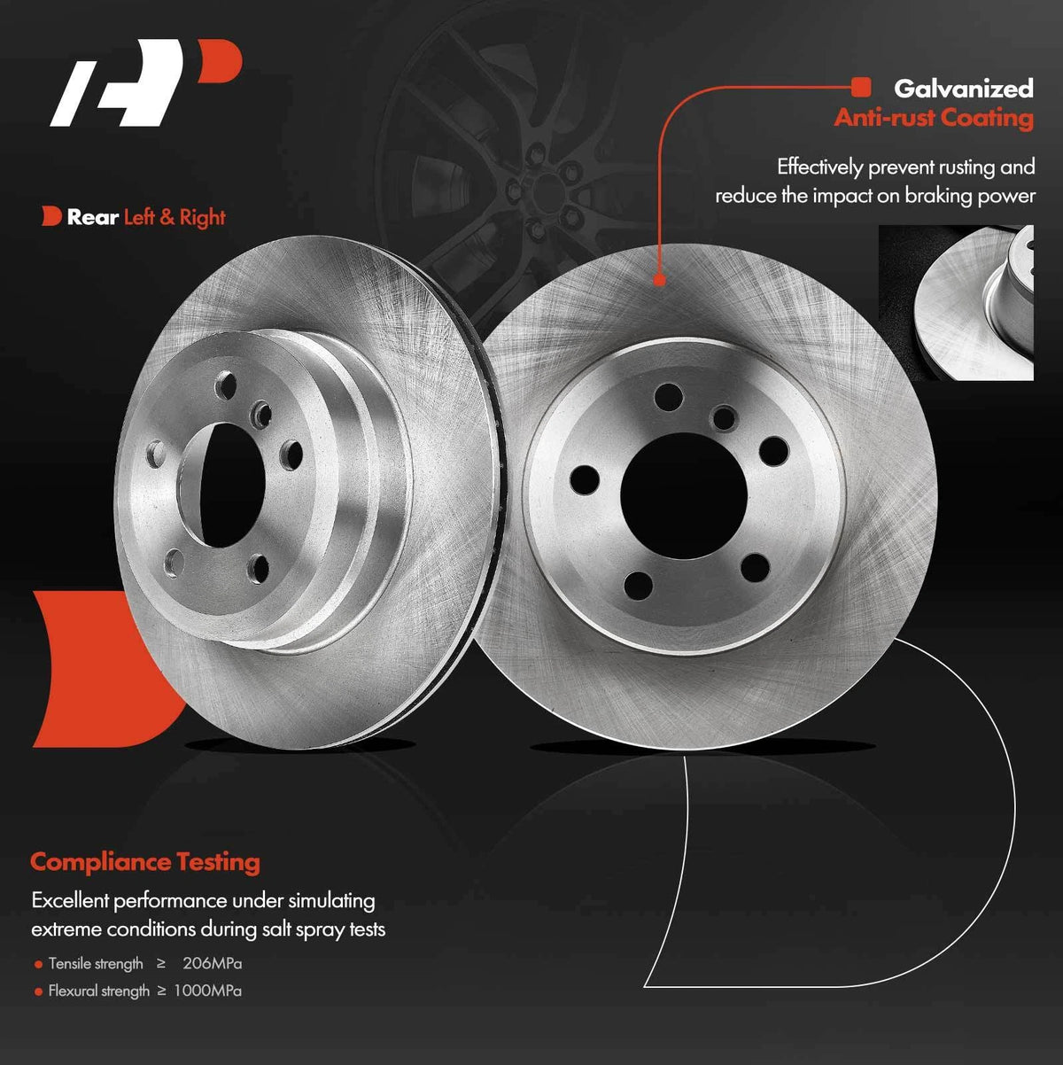 A-Premium 2X Rear Brake Rotors & Ceramic Pads for BMW X5 X6 (BR900940, PRT6044)