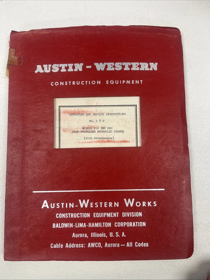 Hydraulic Crane Repair Parts Catalog for Austin Western 210 220 (1955)