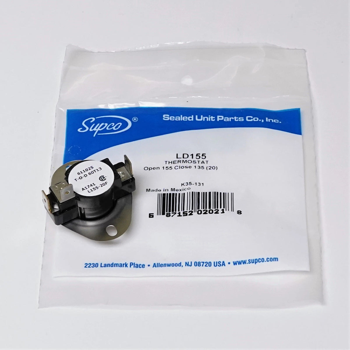 Heater Limit Thermostat for Supco LD155-20 (Open On Rise, 3 Wire)