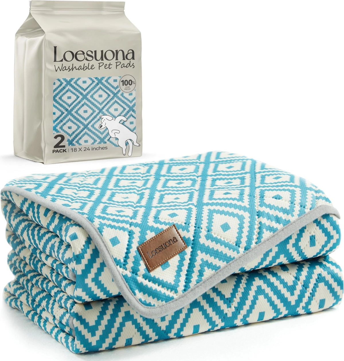 2X Washable Dog Pee Pads 18x24 Inch - Extra Thick, Blue