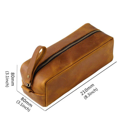 Large Capacity Leather Pencil Case Zip Storage Pouch for Stationery