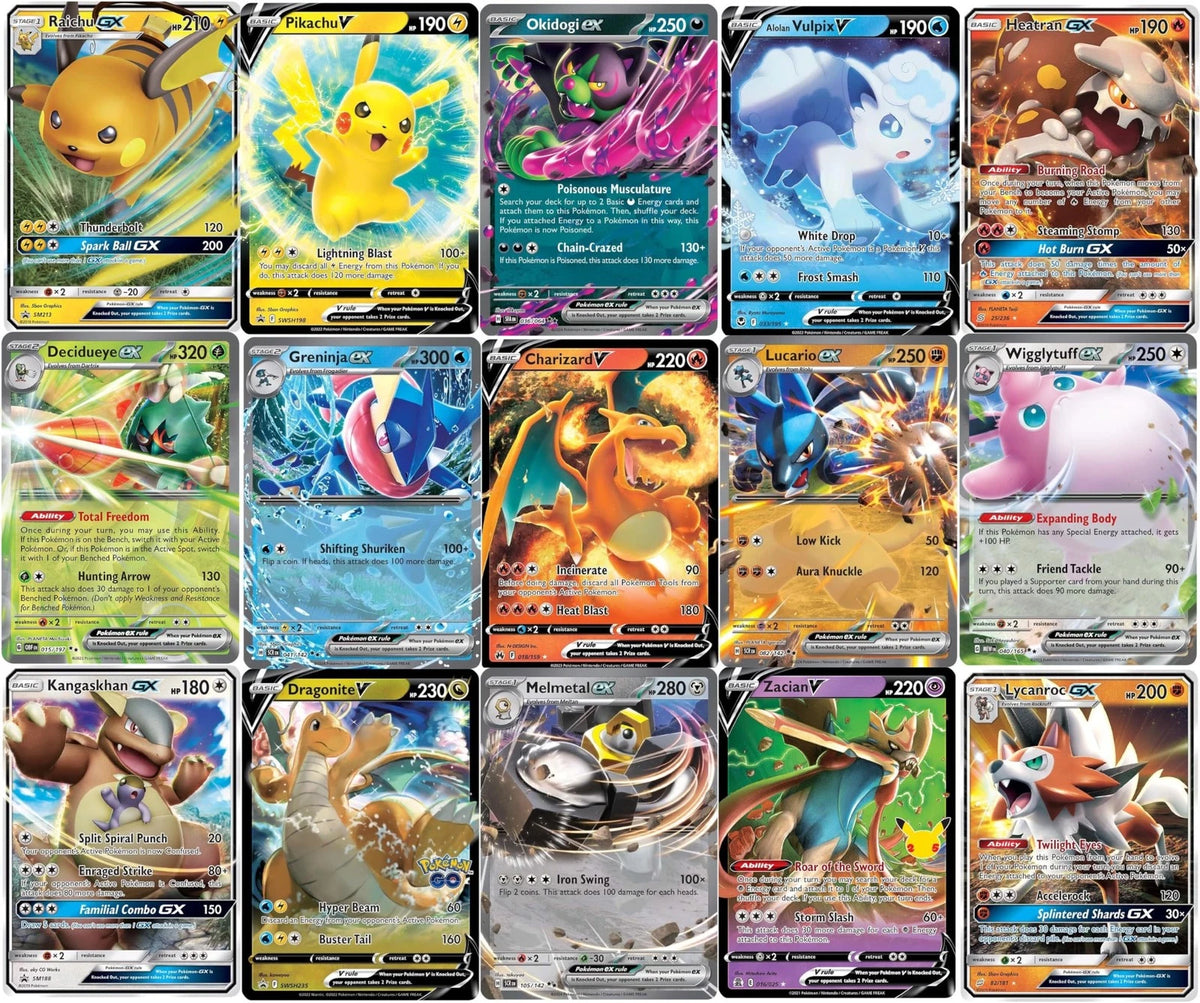 5 Ultra Rare Pokemon Card Lot - V, GX, EX, Standard Trading Size