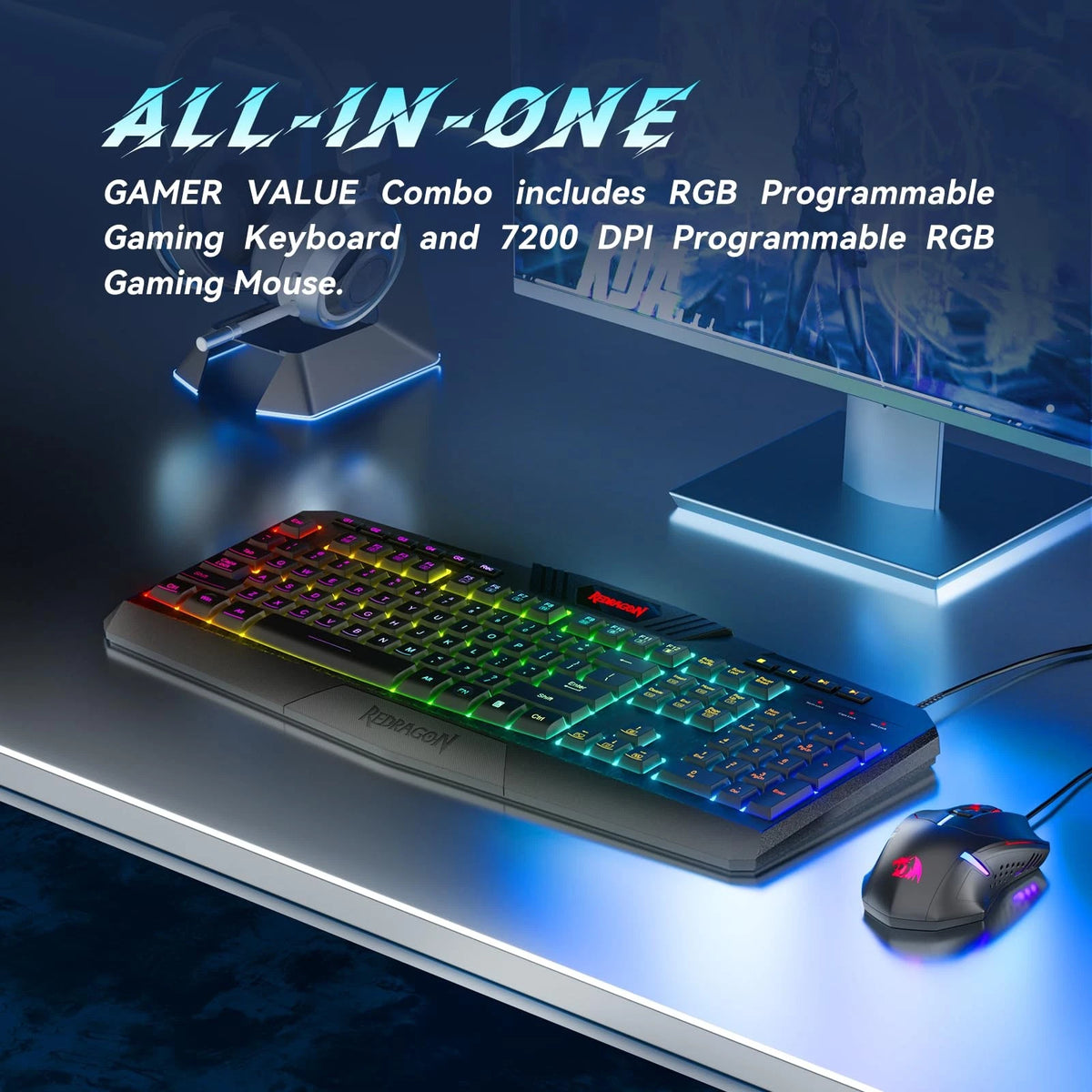 RGB Backlit Gaming Keyboard and Mouse Set for Redragon S101-3