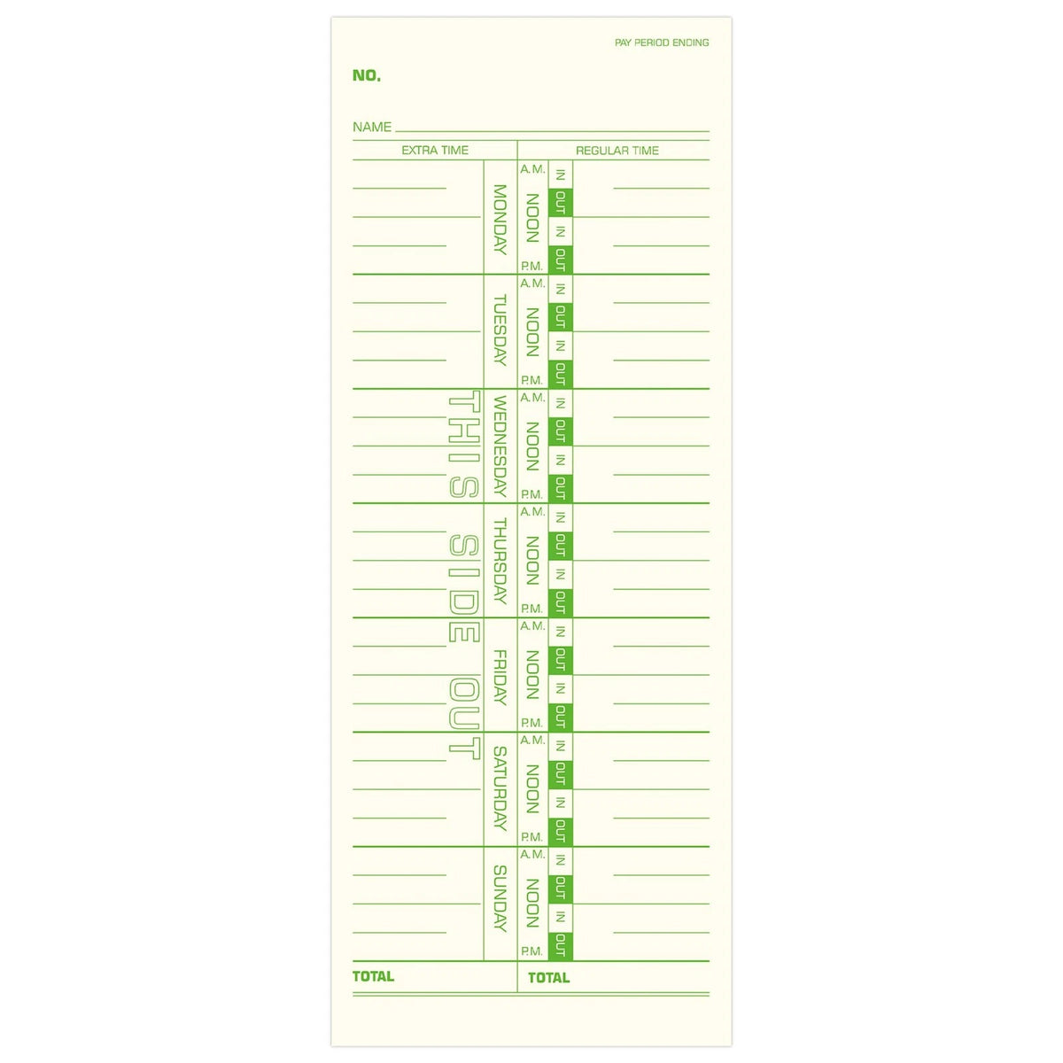 Weekly Time Cards 1-Sided, 3-1/2" x 9", Named Days, 100-Count