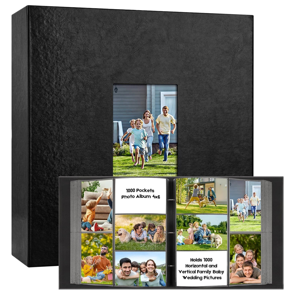 1000 Pocket Photo Album for 4x6 Photos (Extra Large, Leather Cover, Black)
