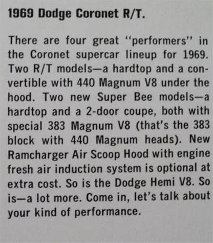 Set of 4 Mopar 1969 Dodge Scat Pack Post Cards Dart Swinger Coronet RT