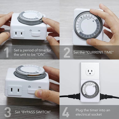 2X Heavy Duty 24-Hour Mechanical Timers for Electrical Outlets