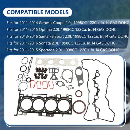 Engine Overhaul Gasket Set for Hyundai Sonata Genesis Coupe Kia Optima 2.0T (2011–2016) 20910-2G00A