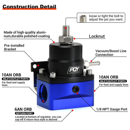 Adjustable Fuel Pressure Regulator Kit 3-110PSI for Universal Applications