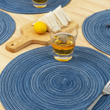 Set of 4 Round Braided Placemats for Seascape Blue (Washable)