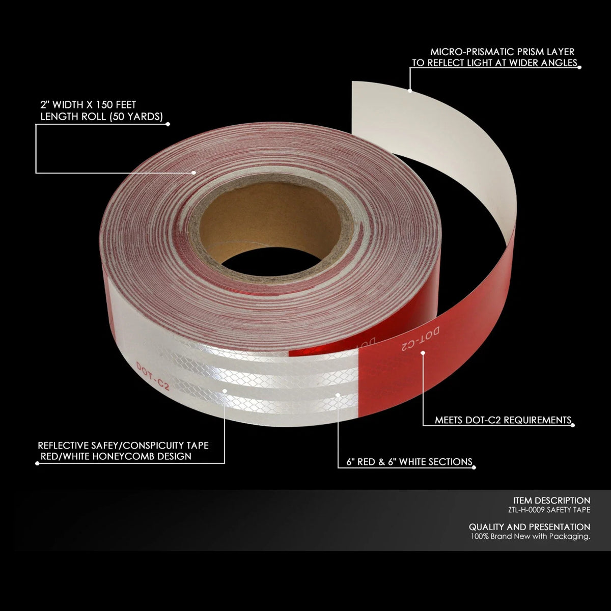 150 Feet Red & White DOT-C2 Reflective Safety Conspicuity Tape