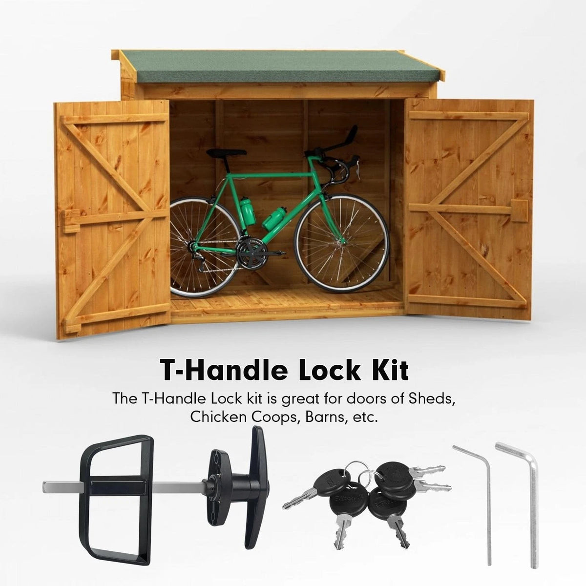 T-Handle Lock Kit for Shed Door with 5 Keys, 7.5 Inch, Black