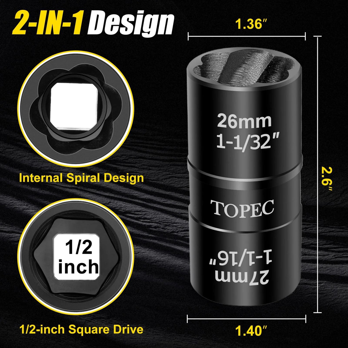 26mm x 27mm Flip Lug Nut Extractor for Automotive