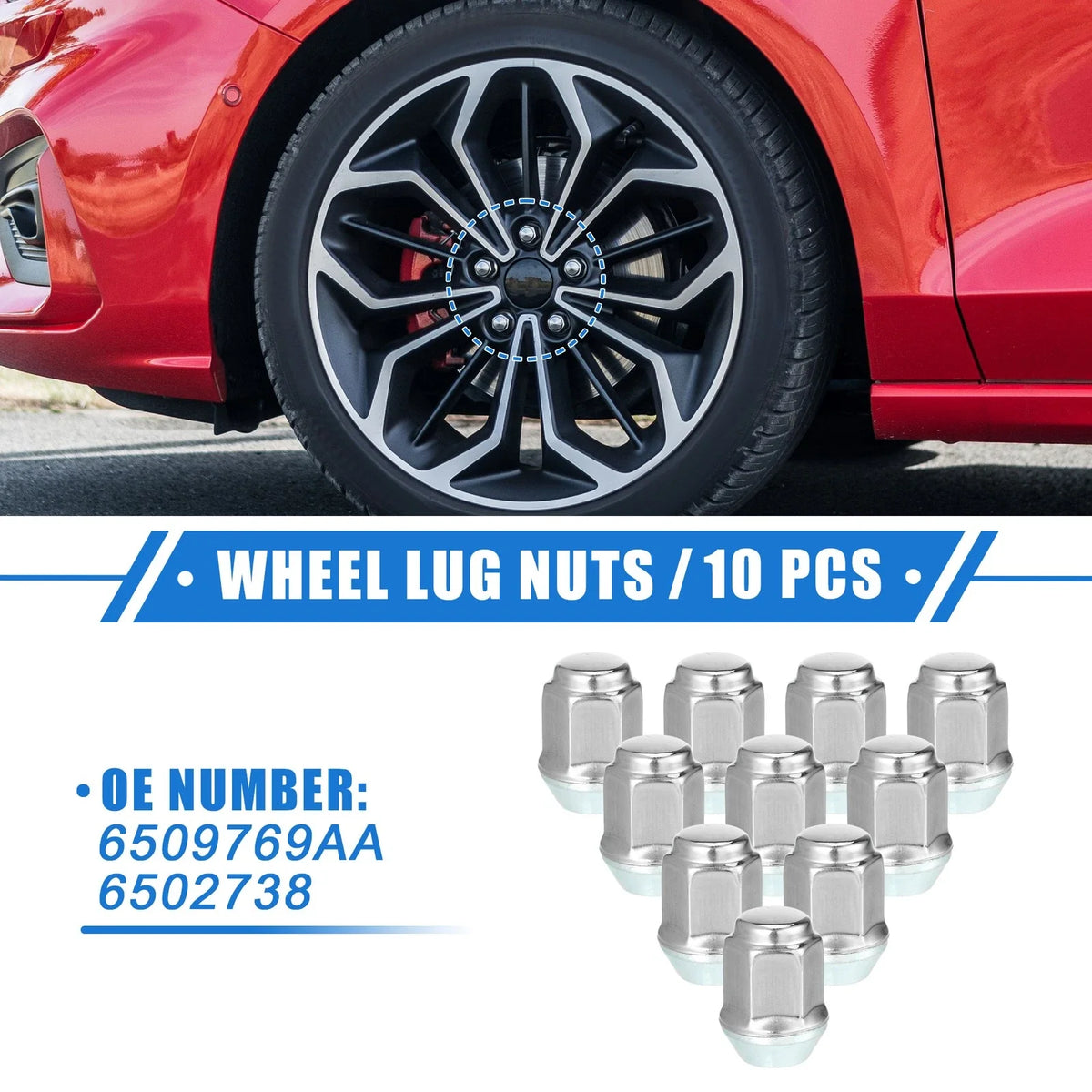10 Pcs M12x1.5 Wheel Lug Nut for Ford Focus, Dodge Grand Caravan (No. 6509769AA)