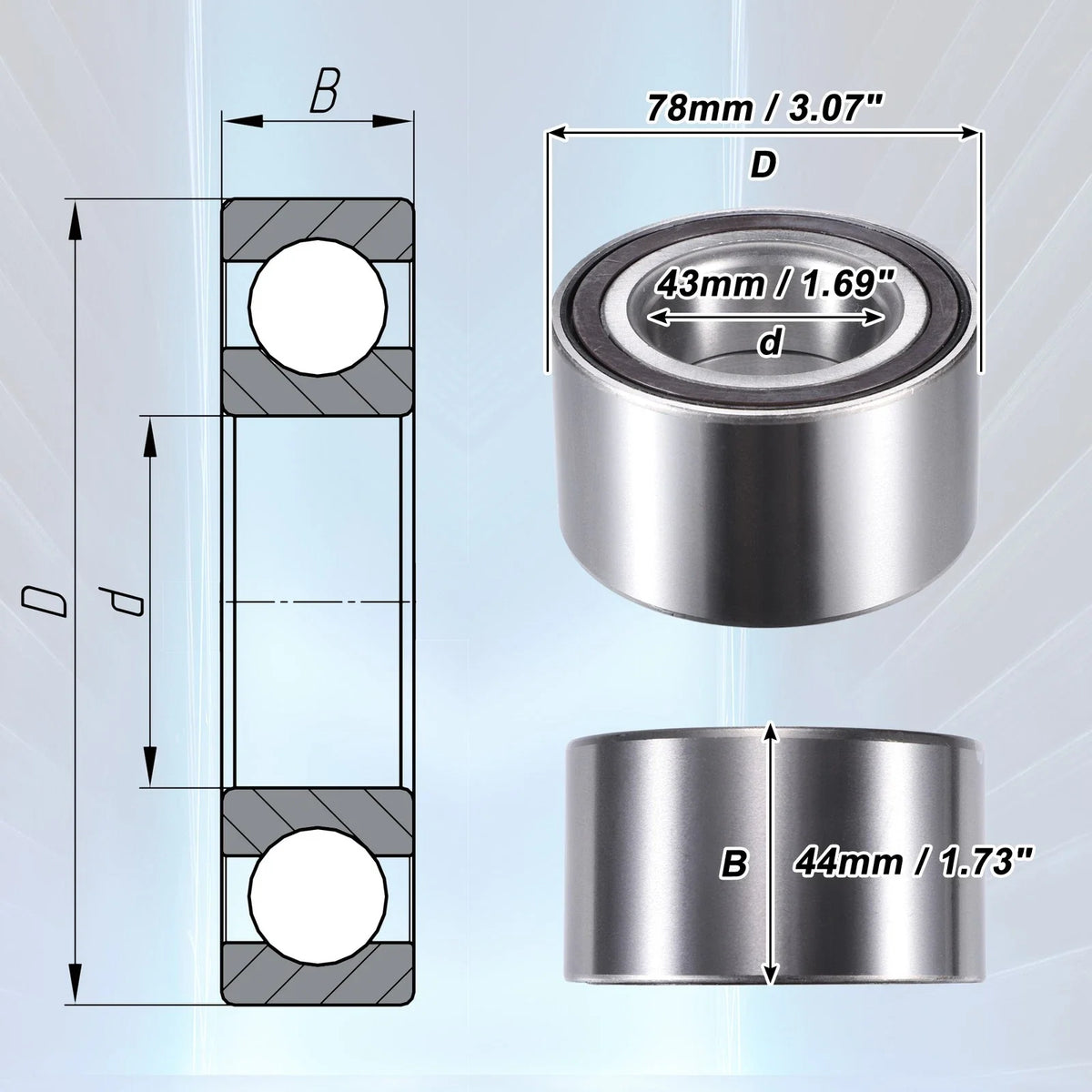 2pcs Wheel Bearing 510089 for Honda Civic (2006–2011) Silver Tone