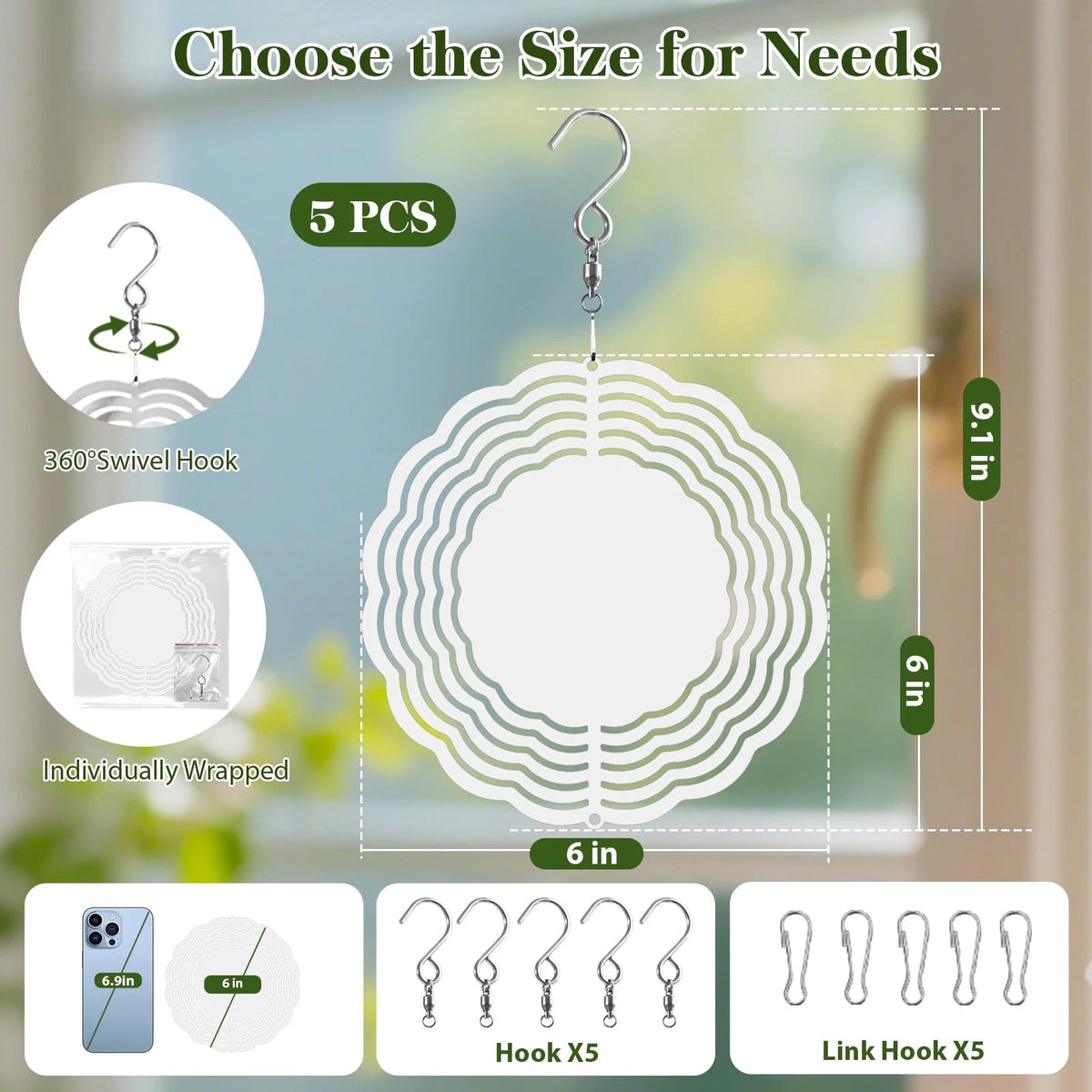 5 Pack Wind Spinner Blanks for Sublimation (6 Inch Double-sided)