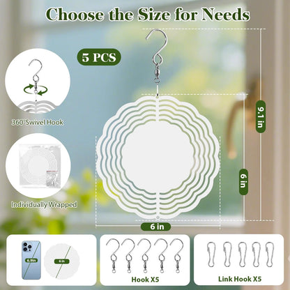 5 Pack Wind Spinner Blanks for Sublimation (6 Inch Double-sided)