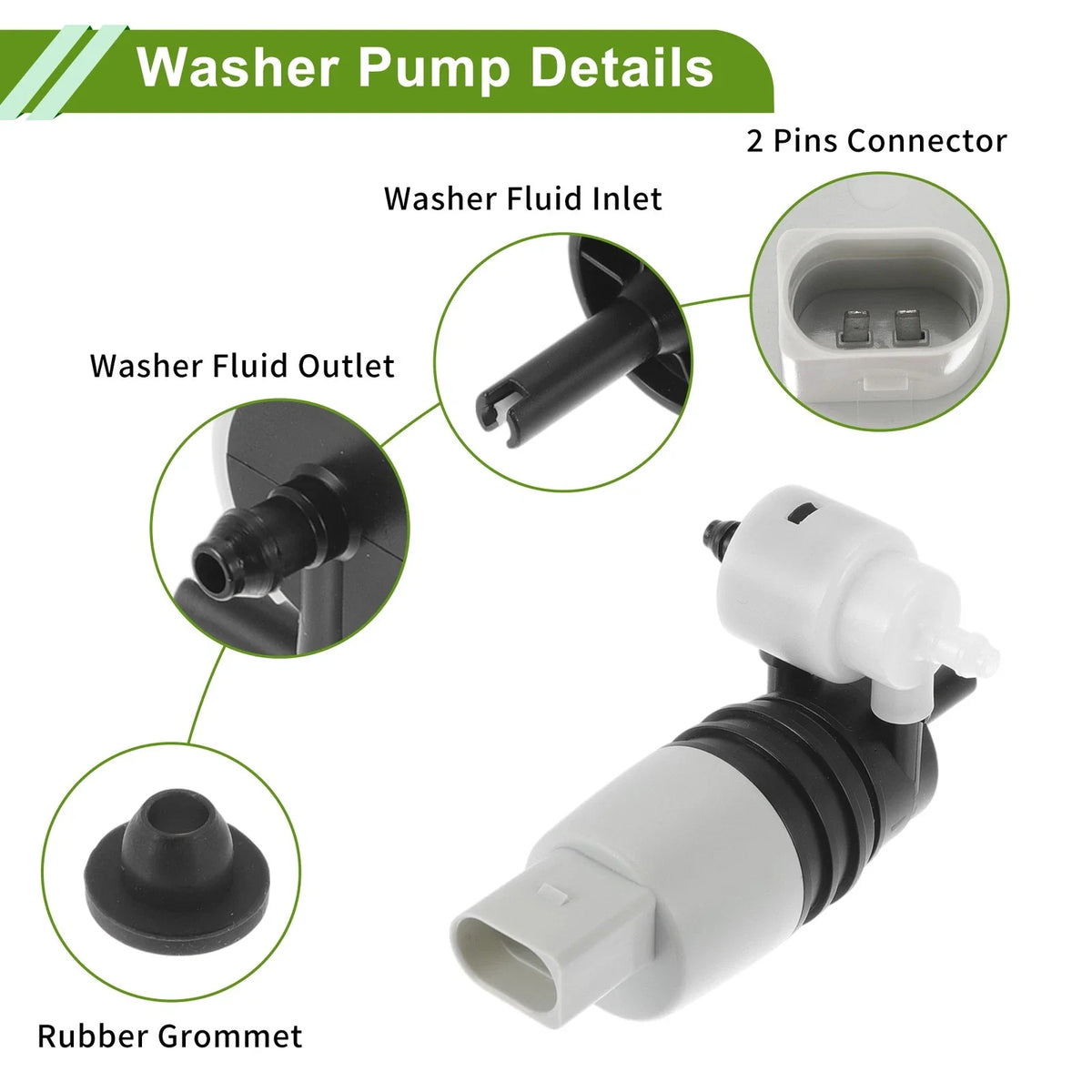 Windshield Washer Pump w/Grommet for Chevrolet Cruze (2017–2019) No. 84409812/84139203