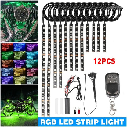 RGB LED Strip Lights for Motorcycle (12 Lights)