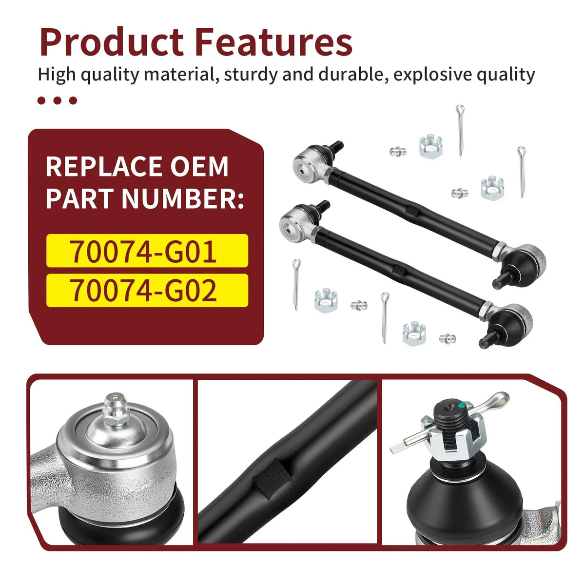 2Pcs Steering Tie Rod Assembly Kit for EZGO Golf Cart (70074-G01)