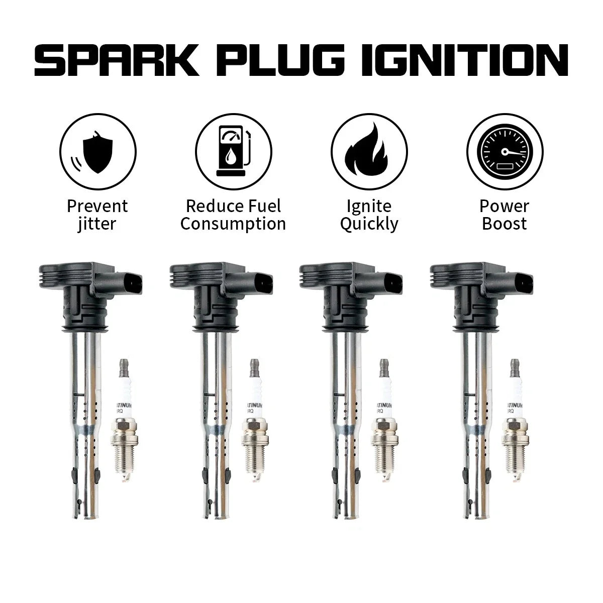 Set of 4 Ignition Coils + Spark Plugs for Audi A3 A4 A5 A6 Q3 Q5 (2004–2017) UF575