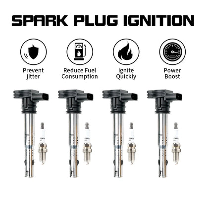 Set of 4 Ignition Coils + Spark Plugs for Audi A3 A4 A5 A6 Q3 Q5 (2004–2017) UF575
