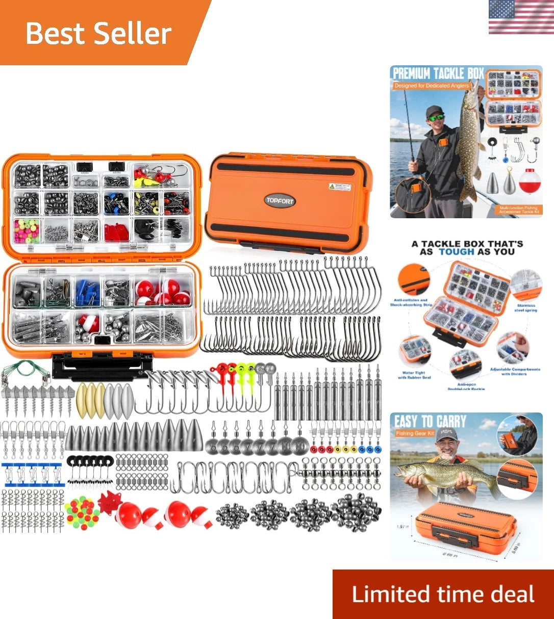 343-Piece Fishing Gear Kit with Stainless Steel Hooks & Tackle Box