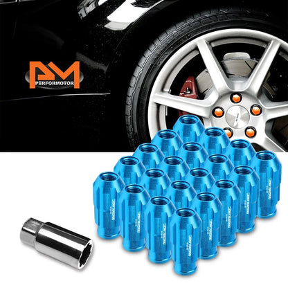 20Pc M12X1.5 Sky Blue JDM Open End Bulge Spline Wheel Lug Nut Set