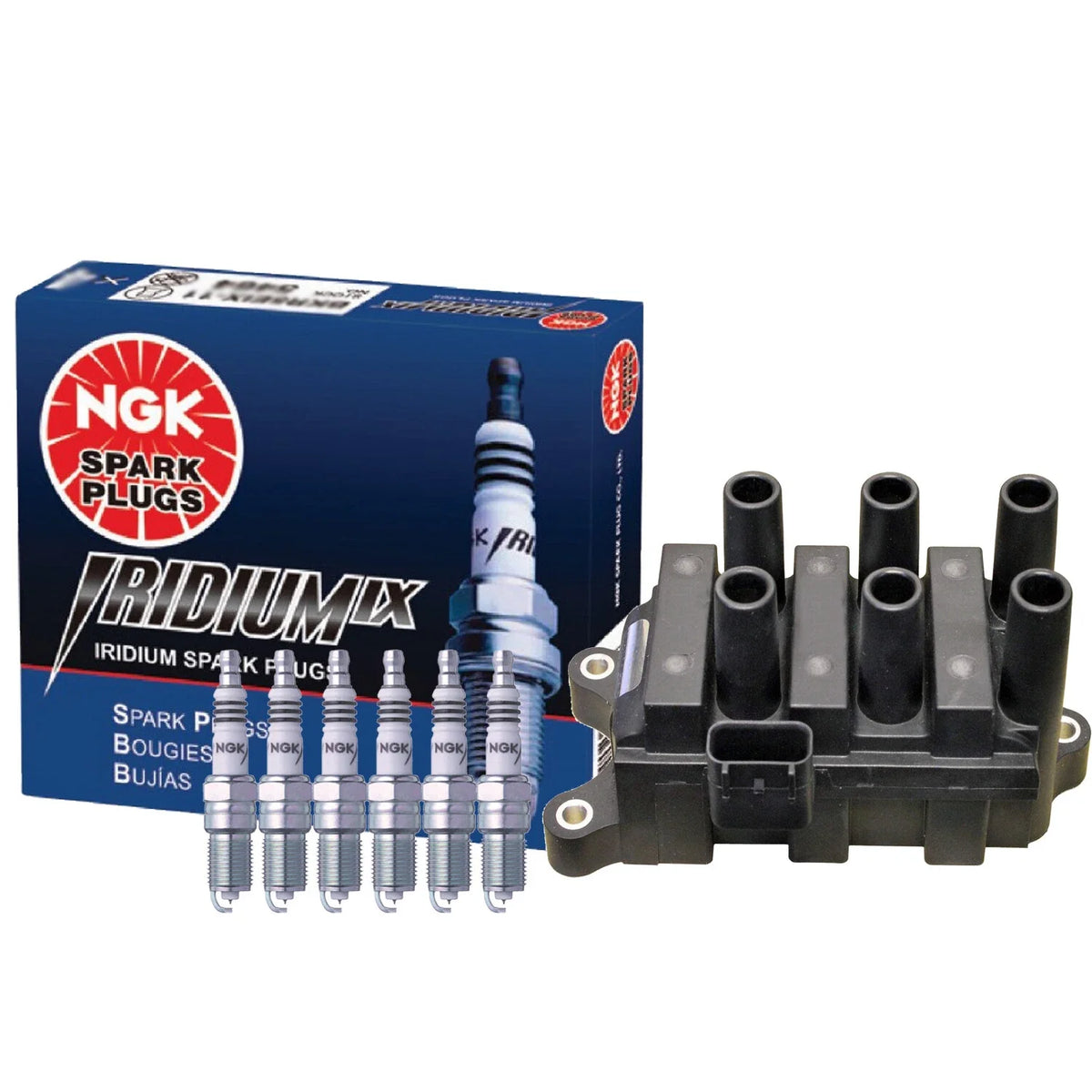 Denso COP Ignition Coil & NGK 6 Iridium IX Spark Plugs for Ford Mazda