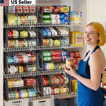 2X Stackable Can Rack Organizer for Pantry (2 Tier) - Black