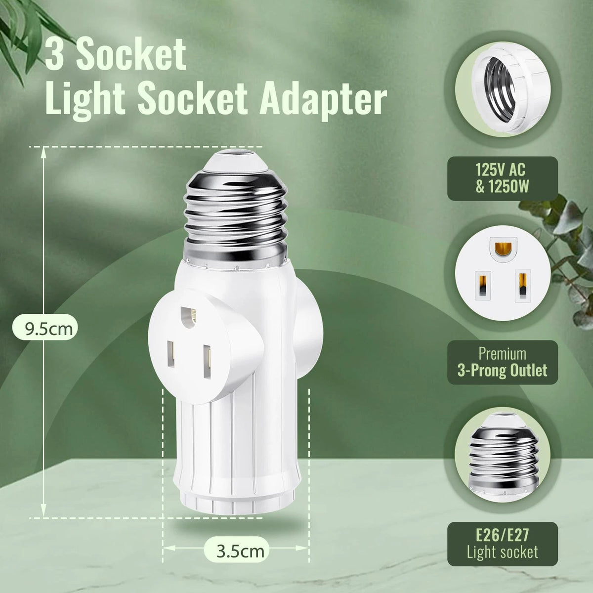 2 Packs Light Bulb Plug Adapter E26 E27 Socket for Various Applications