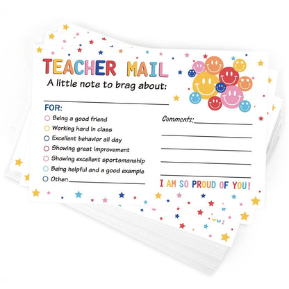 50Pcs Teacher Mail Notes to Parents, Smiley Face Happy Colorful