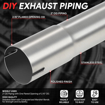 18" Long 18-Gauge Stainless Steel Exhaust Pipe 2" OD for DIY Projects