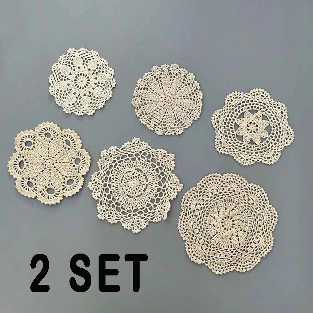 12Pcs Vintage Hand Crochet Lace Doilies Round Placemats