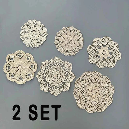 12Pcs Vintage Hand Crochet Lace Doilies Round Placemats