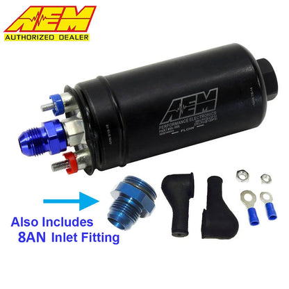 AEM 50-1005 Inline Fuel Pump 380LPH Bosch 044 Style + 8AN Inlet Fitting