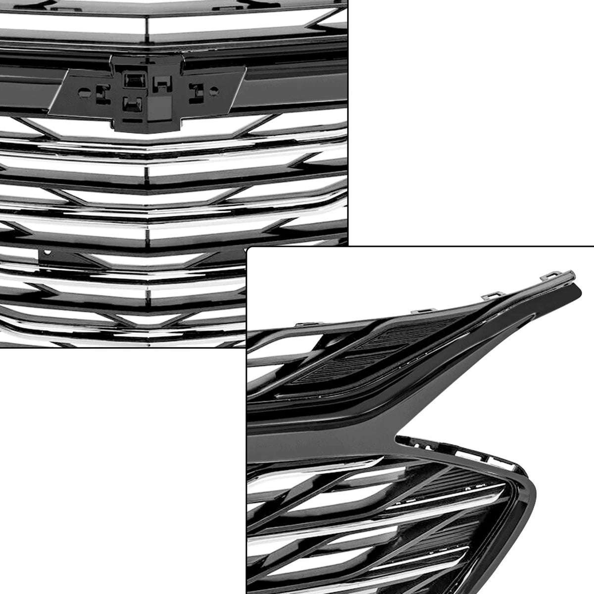 Set of 3 Front Bumper Grilles for Chevrolet Malibu (2019–2020) Glossy Black