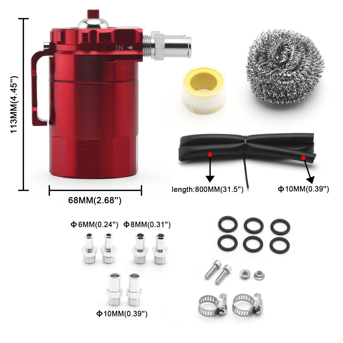 Oil Catch Can Kit for Universal Applications - Baffled Tank, Breather Filter