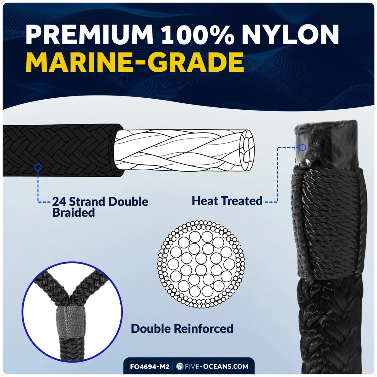 Set of 8 Boat Dock Lines 3/8" x 15' with 12" Eyelet Black Nylon
