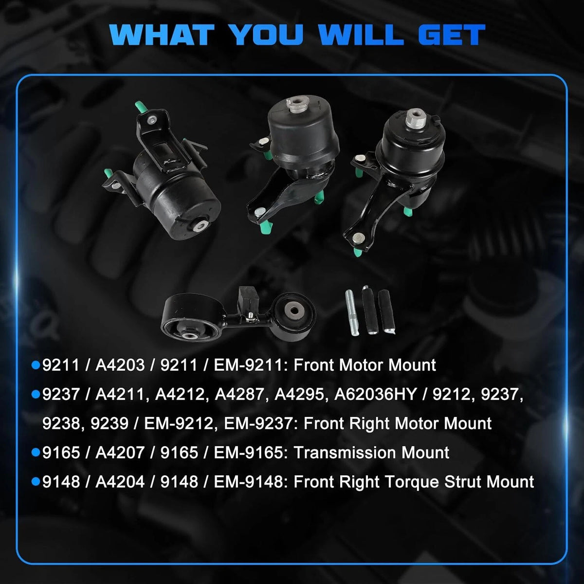 Set of 4 Motor Mounts for Toyota Camry 2.4L (2002–2006) A4203 A4204 A4207