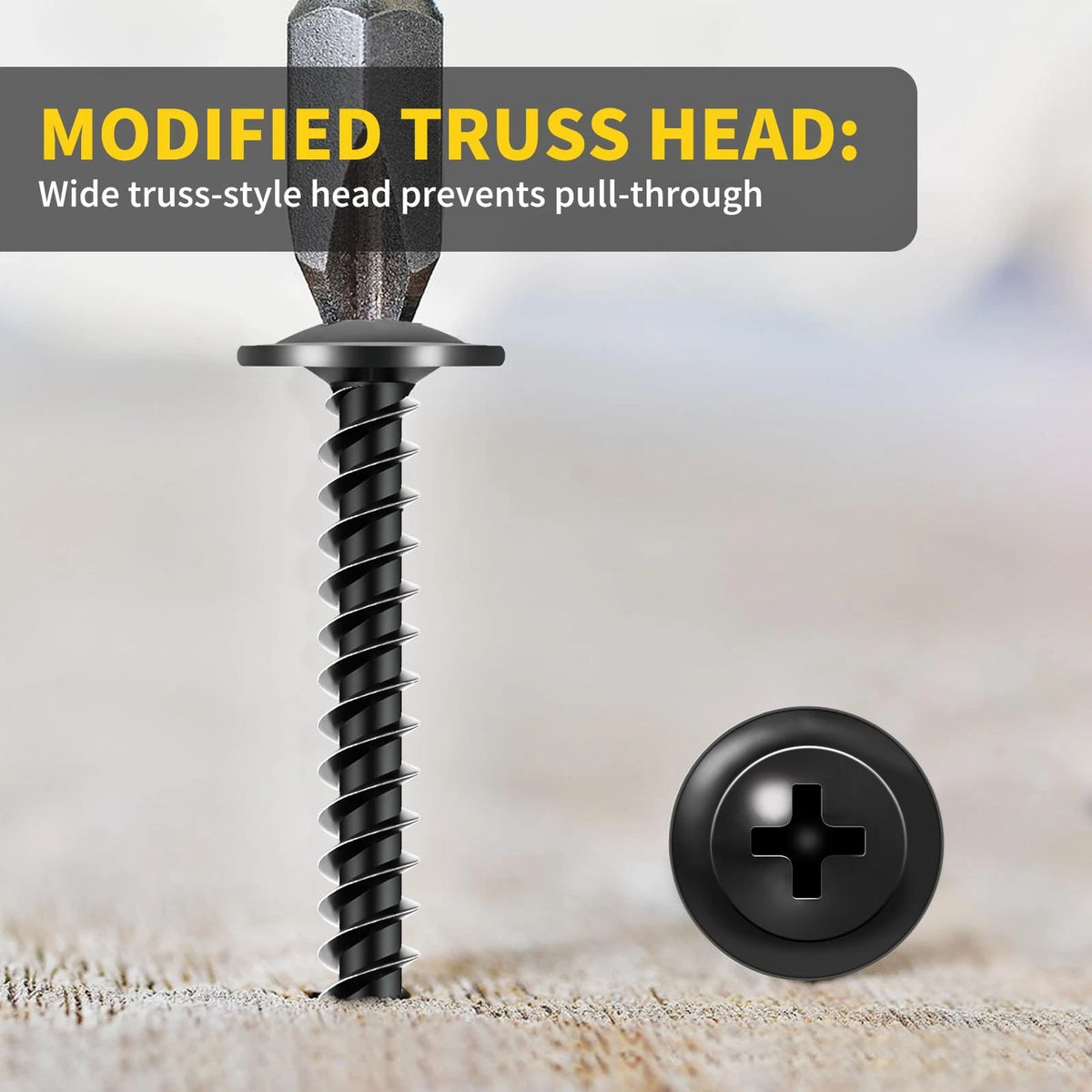 1 1/2 Inch Wood Screws (Set of 70) Truss Head Black Self Tapping