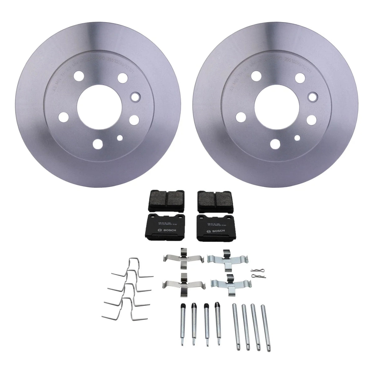 Hella Rear Rotor & Bosch QuietCast Ceramic Brake Pad Kit for W126 300SEL 560SEL (1981–1991)