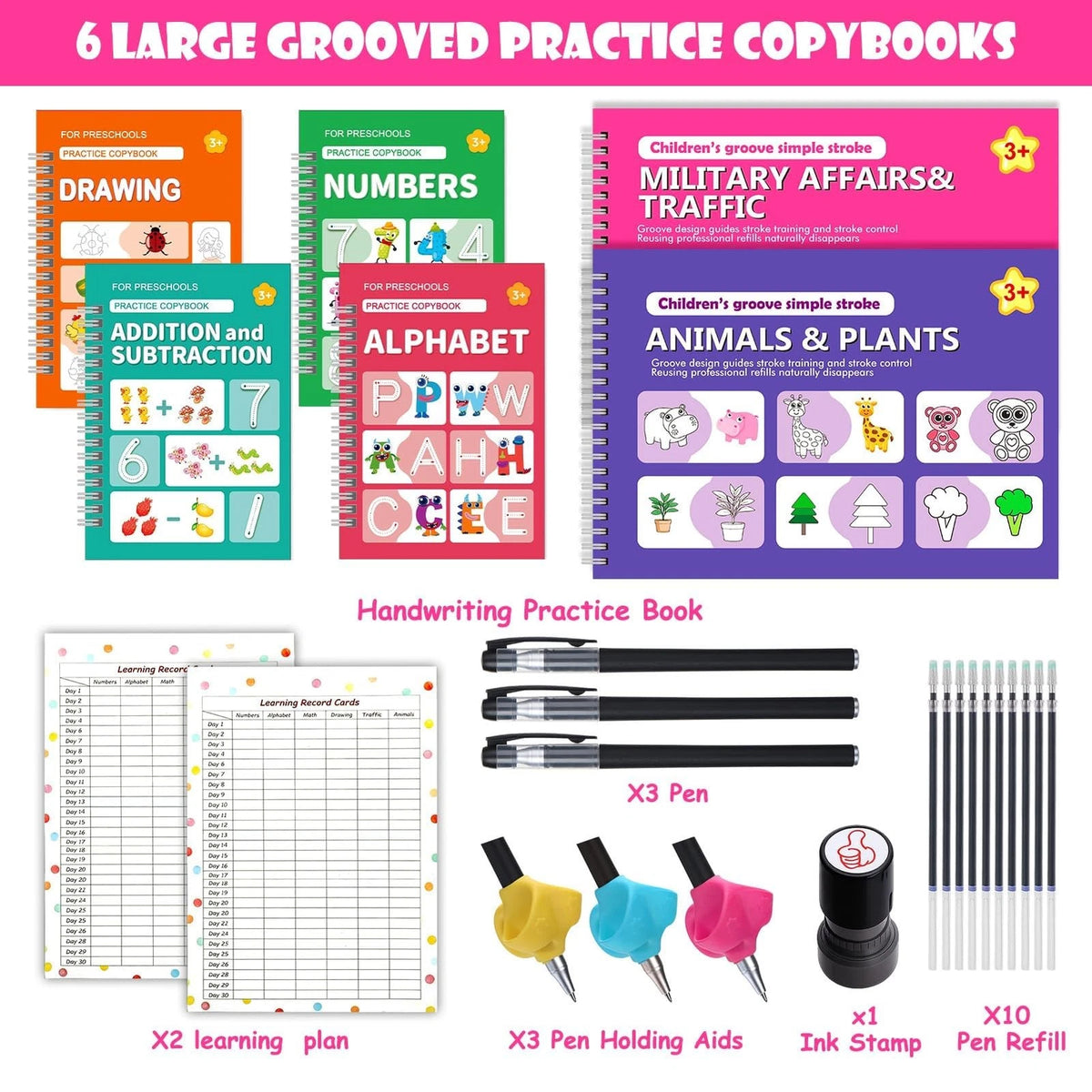 6 Pack Writing Practice Books for Kids, Reusable Handwriting Tools
