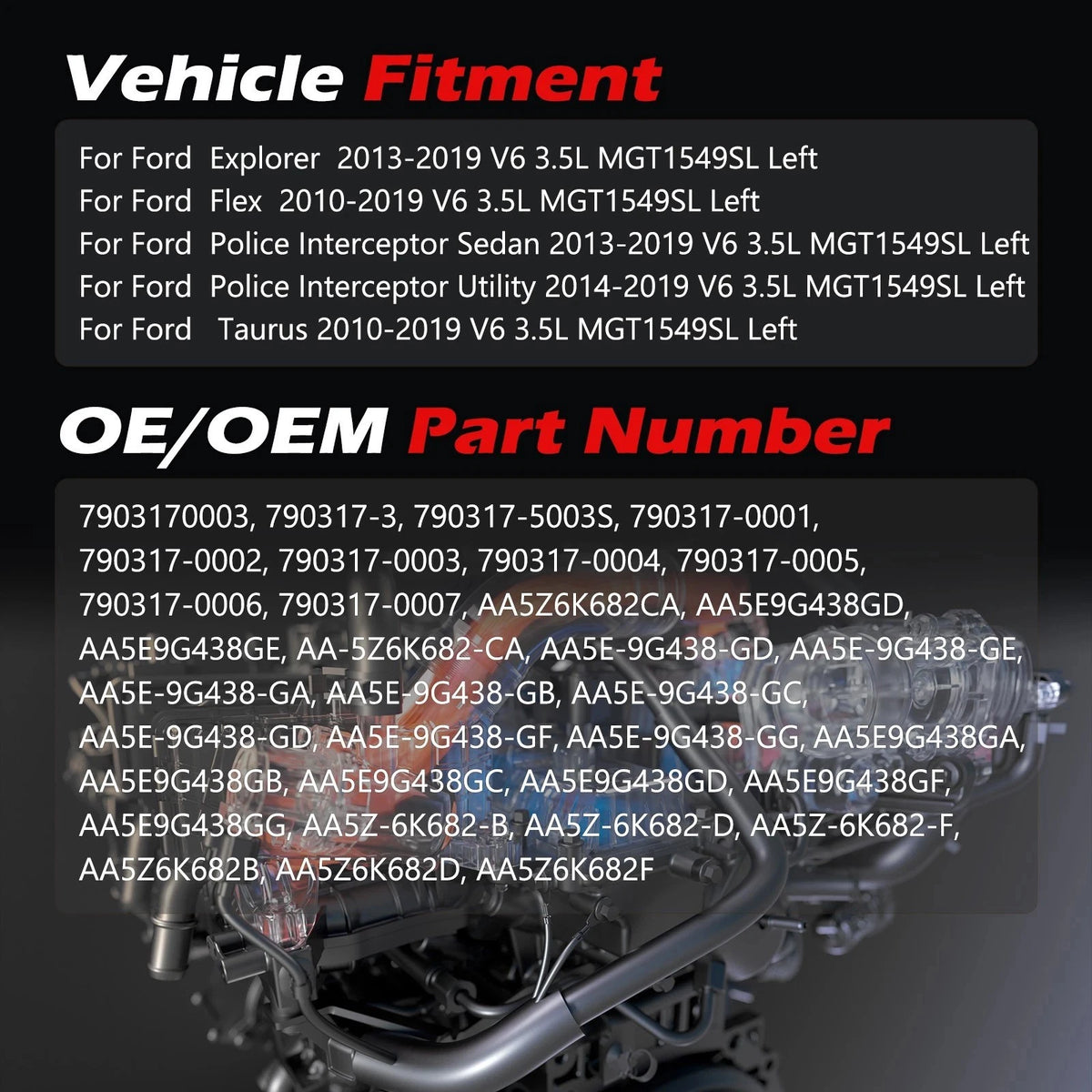 Left & Right Turbo Turbocharger for Ford Explorer Flex MKT MKS (2010–2019) - 790317-0003, AA5Z6K682CA, 790317-0001