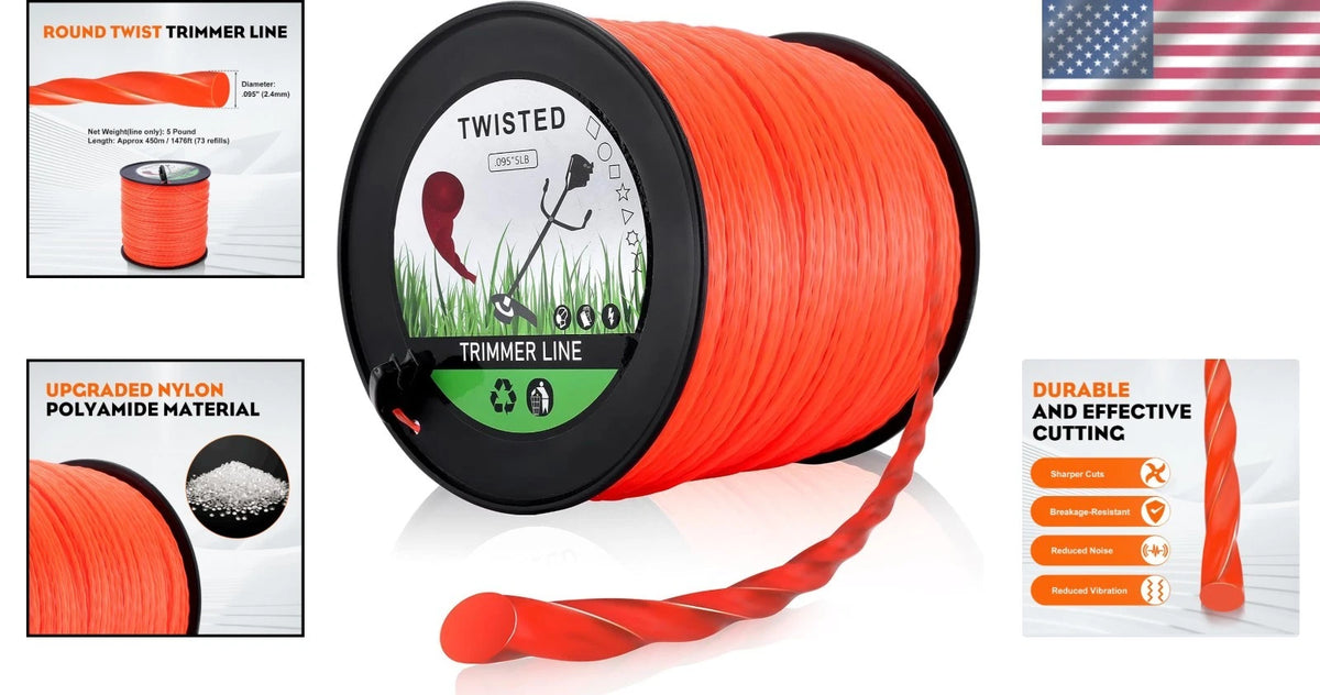 0.095-Inch Round Twist Trimmer Line, 5-Pound Spool for Efficient Cutting