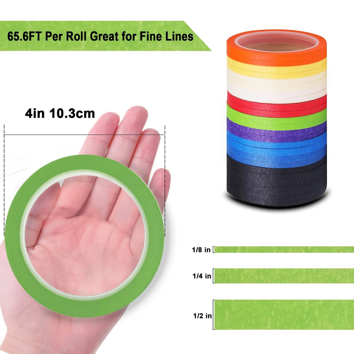 8 Rolls Thin Painters Tape 1/8" 3/4" 1/2" for Various Applications