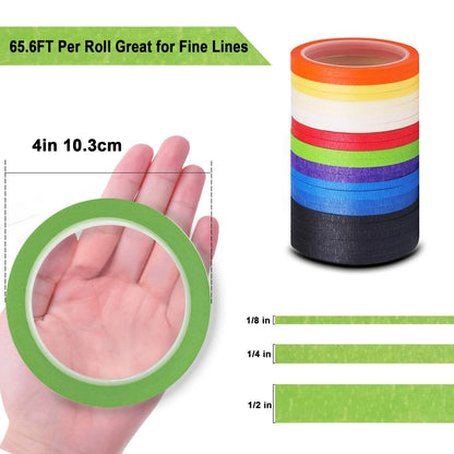8 Rolls Thin Painters Tape 1/8" 3/4" 1/2" for Various Applications