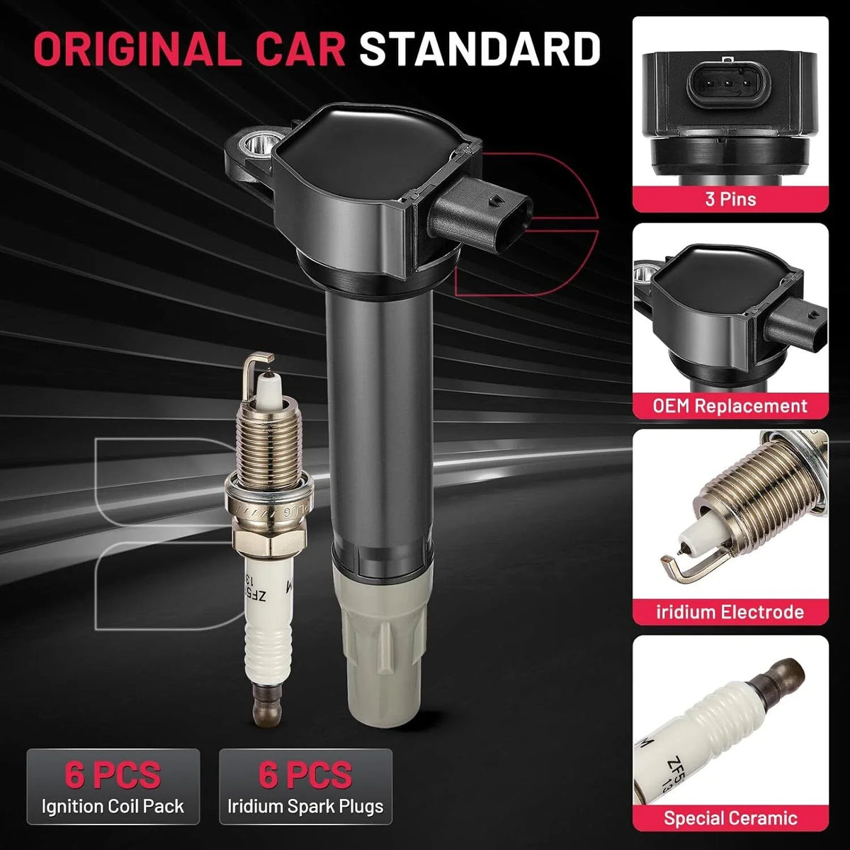 Set of 6 Ignition Coils and Spark Plugs for Dodge Grand Caravan (2008–2010)