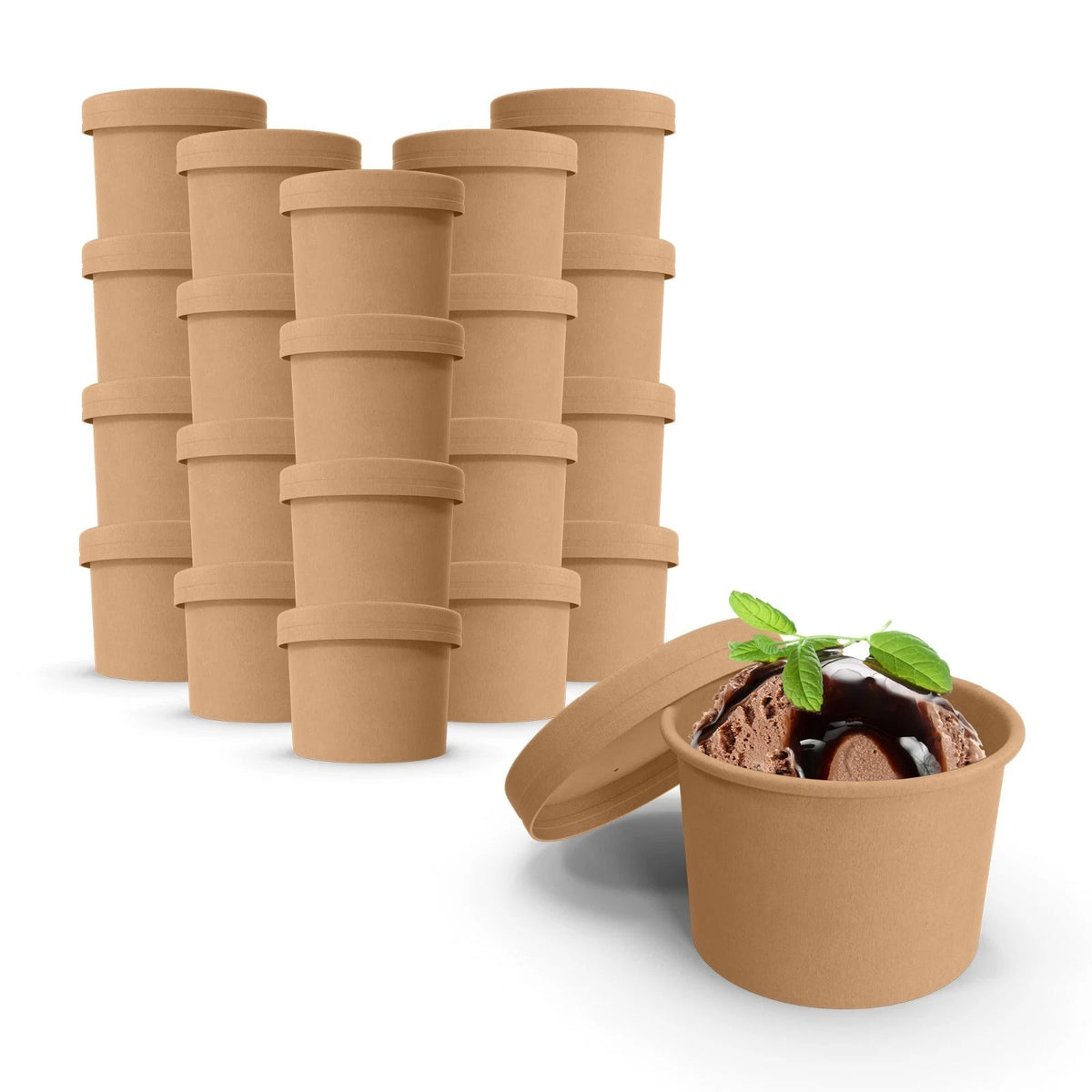Set of 250 Disposable Brown Paper Soup Cups with Lids 8 oz